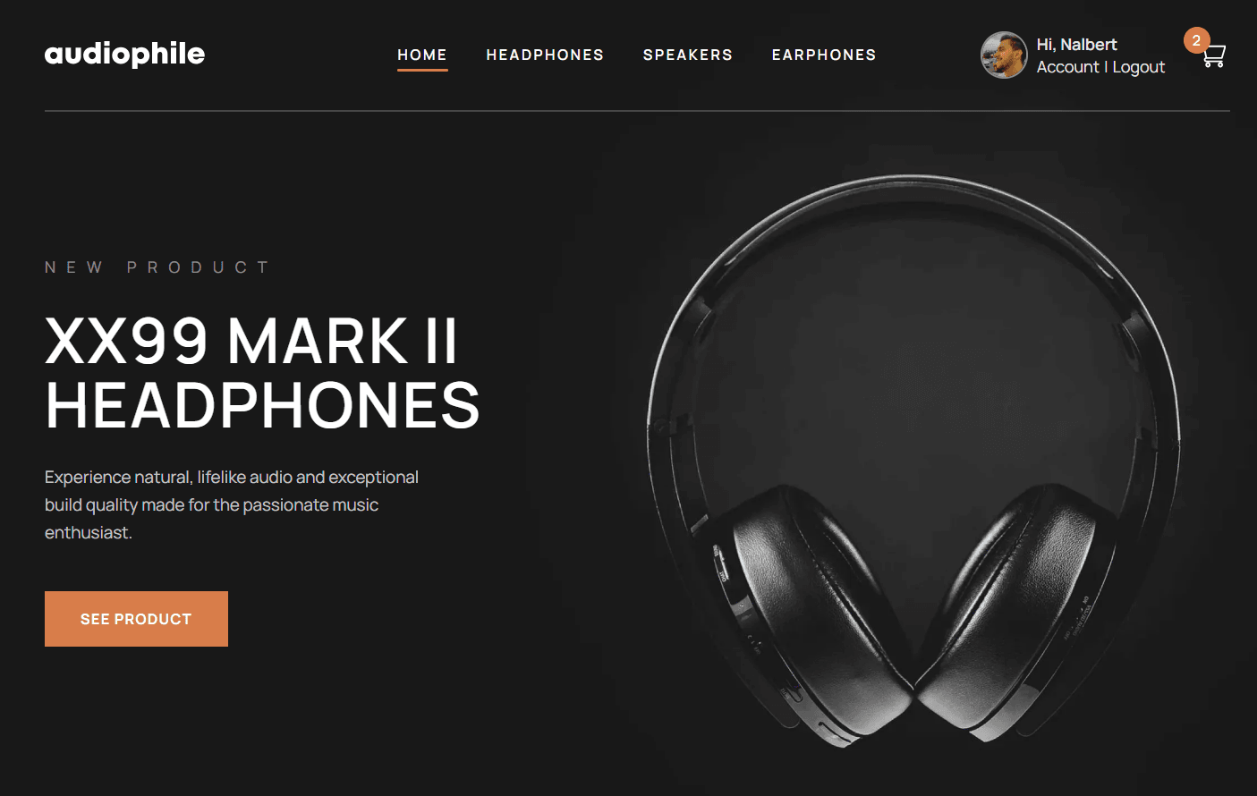 Página inicial da aplicação Audiophile Ecommerce